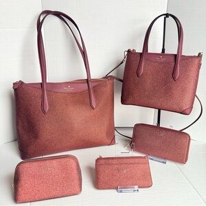 Kate Spade 5-Piece Glitter Set. Tote/Satchel/Wallet/Cardholder/Pouch -Deep Nova